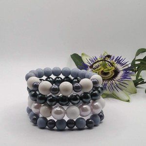 Blue And White Stacked Beaded Bracelets-Stacked Bracelet Sets